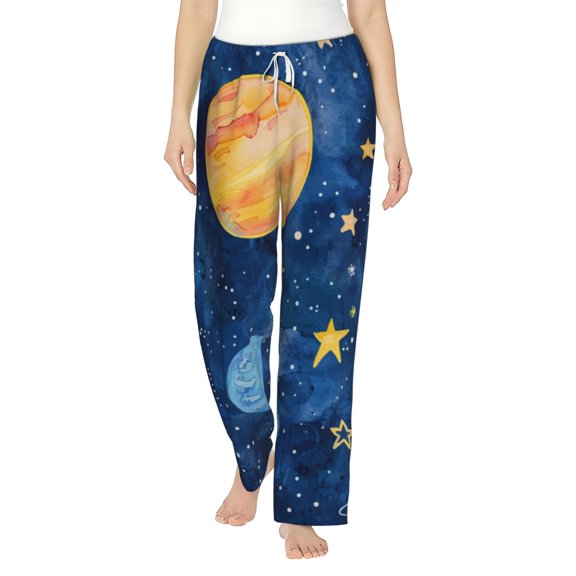 Uemuo Planets And Stars1 Pattern Women's Wide Leg Palazzo Lounge Pants with Pockets Light Weight Loose Comfy Casual Pajama Pants-Small