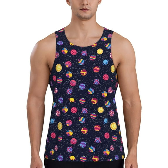 Uemuo Planets Pattern Men's Muscle Shirts Sleeveless Dry Fit Gym Workout Tank Top Lightweight Sports Tank Top Beach Tank Top, Loose-fit Sleeveless Shirt-Medium