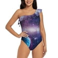 thumbnail image 1 of Uemuo Planets Stars And Galaxies1 Print Women's One Piece Swimsuit Asymmetrical Neck Bathing Suit One Shoulder Side Cutout Ruffle Swimwear-Medium, 1 of 6