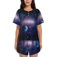 thumbnail image 1 of Uemuo Planets Stars And Galaxies1 Pattern Women's Short-Sleeved Pajama, Button-Front Loungewear, 2-Piece Summer Sleepwear, Elastic Drawstring Shorts-Small, 1 of 7