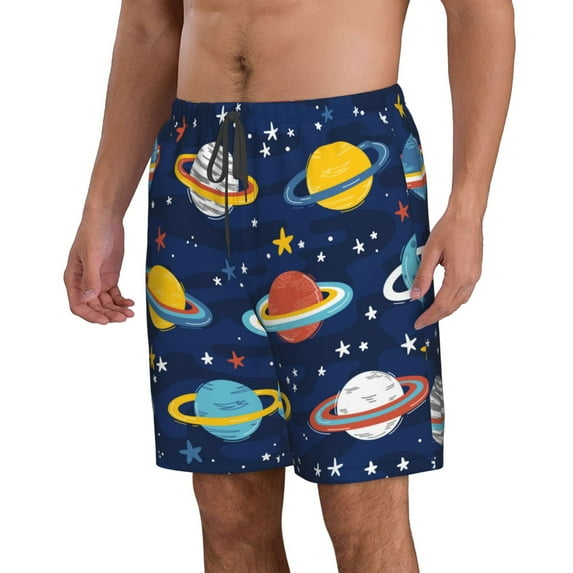 Uemuo Planets and Stars Pattern Men's Swim Trunks Hawaiian Beach Bathing Suit Swimsuits Beach Quick-Dry Shorts with Pockets-XX-Large