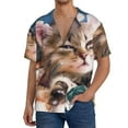 thumbnail image 1 of Uemuo Playful Cat Pattern Cotton Linen Short Sleeve Shirts,Casual Lightweight Button Down Shirts,Vacation Beach Summer Tops-Large, 1 of 7