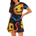 thumbnail image 1 of Uemuo Playful Ghosts Night Sky Pattern Women’s Nightdress – Casual Sleep Shirt, Soft Relaxed Fit Short-Sleeved Cotton Sleepwear for Home, Bedtime, and Lounging, 1 of 6