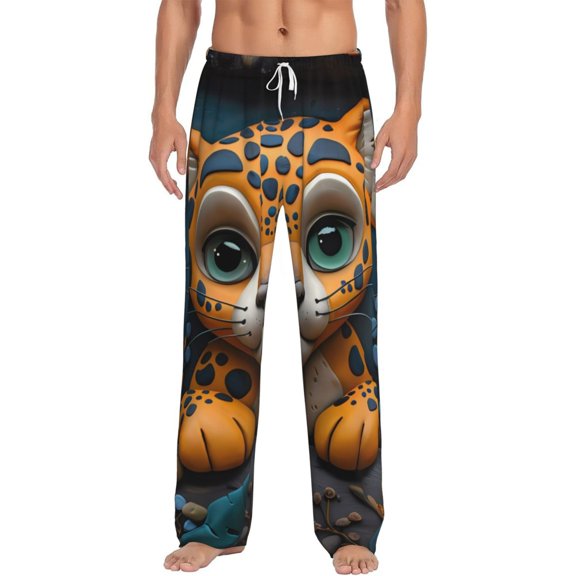 Uemuo Playful Leopard Art Pattern Men's Wide Leg Palazzo Lounge Pants with Pockets Light Weight Loose Comfy Casual Pajama Pants-Large