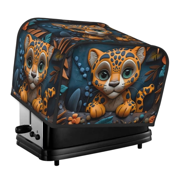 Uemuo Playful Leopard Art Print Toaster Cover 4 Slice, Small Kitchen Appliance Covers, Toaster Oven Cover with Loop, Bread Machine Cover Dust Cover Protection