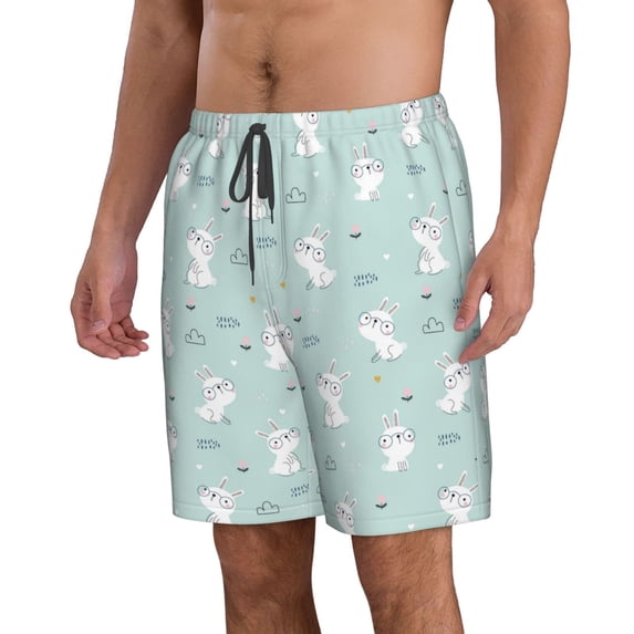 Uemuo Playing Rabbit Pattern Men's Swim Trunks Hawaiian Beach Bathing Suit Swimsuits Beach Quick-Dry Shorts with Pockets-Large