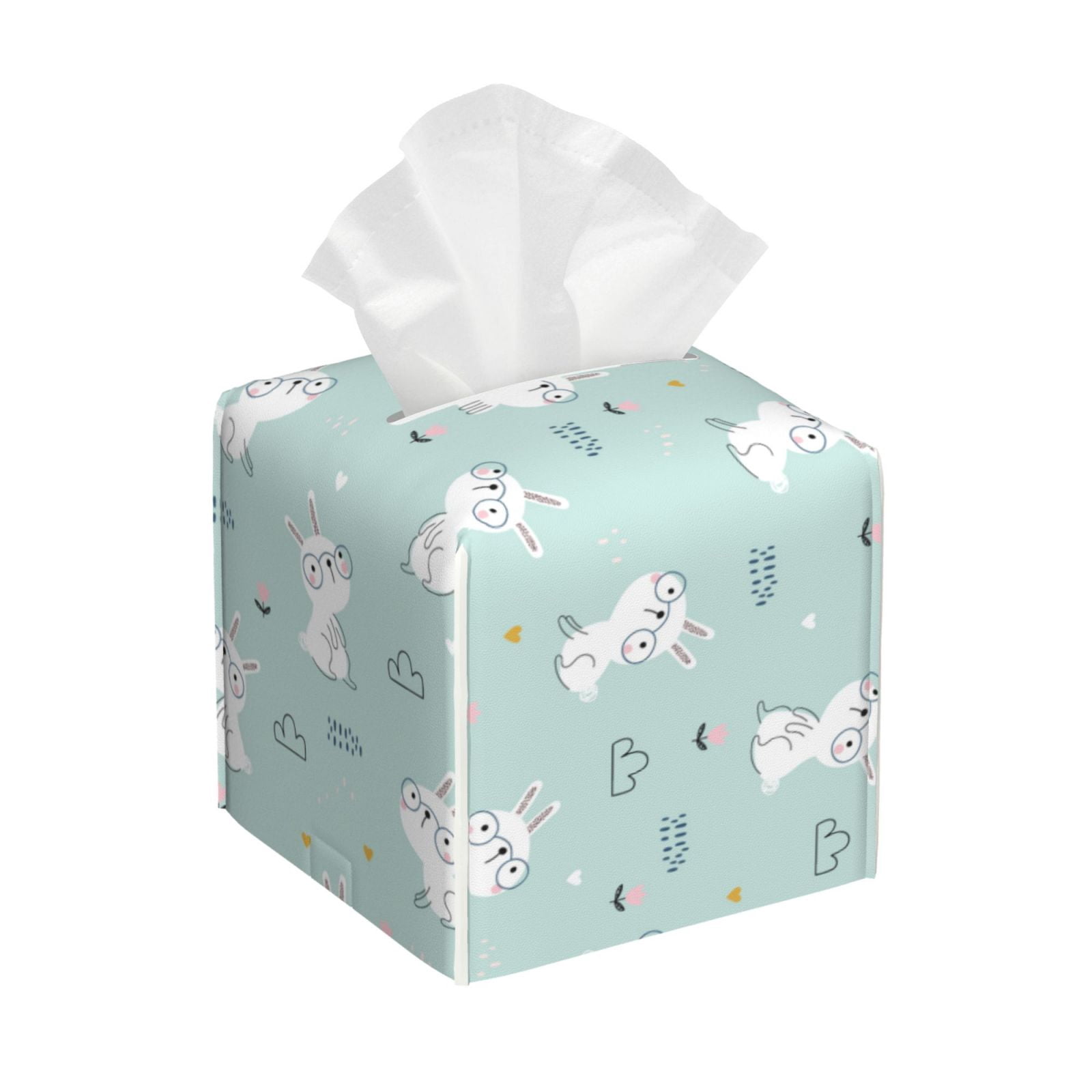 Uemuo Playing Rabbit Tissue Box Cover Holder, Square with Bottom Belt ...