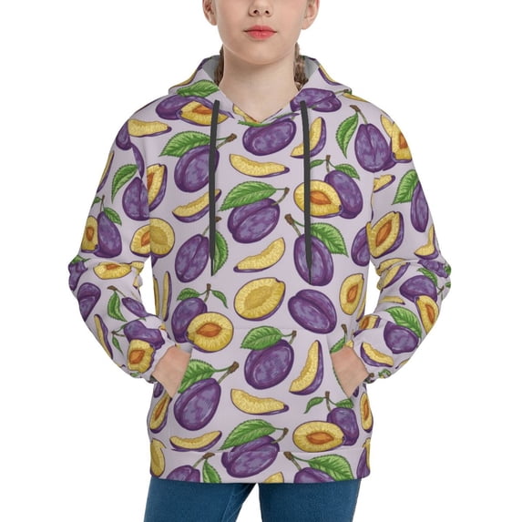 Uemuo Plum Pattern Hooded Sweatshirt for Youth Pullover with Kangaroo Pocket Trendy youth sweatshirt Casual Hoodie for Boys and Girls-X-Large