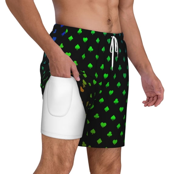 Uemuo Poker Shapes Pattern Mens Swim Trunks Quick Dry Board Shorts with Mesh Lining, Stretch Beach Shorts Quick Dry No-Chafing Board Shorts-X-Large