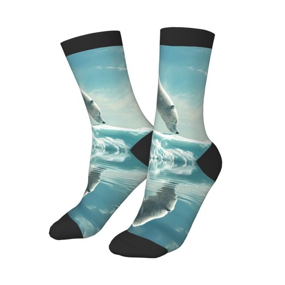 Uemuo Polar Bear On Iceberg Printed Kids Boys Socks Seamless Crew Socks Crazy Funny Athletic Sport Socks for Children