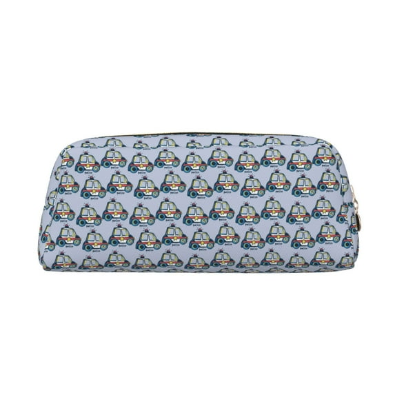 Uemuo Police Car Printed Leather Pencil Case, Pencil Pouch, Portable Pencil Bag, Pen Case for& Office