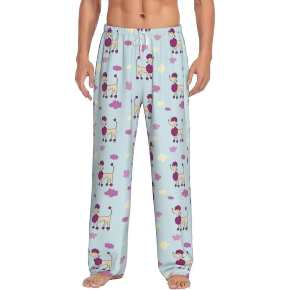 Uemuo Poodle Dog Pattern Men's Wide Leg Palazzo Lounge Pants with Pockets Light Weight Loose Comfy Casual Pajama Pants-X-Large