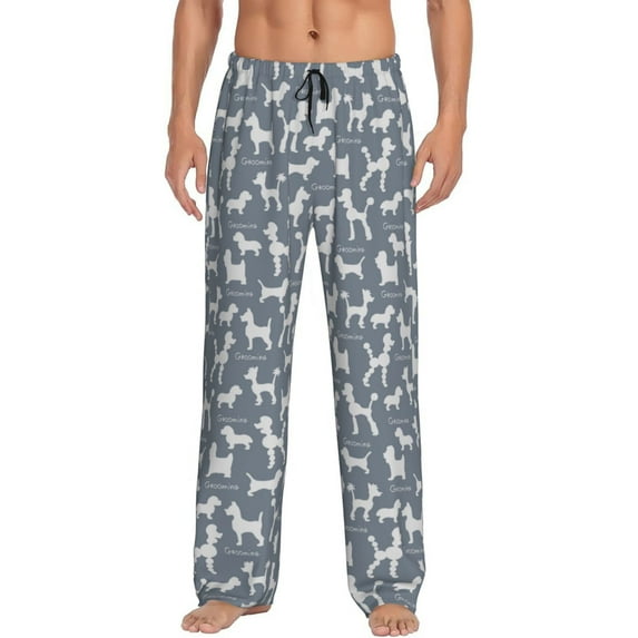 Uemuo Poodle Dog Pattern Men's Wide Leg Palazzo Lounge Pants with Pockets Light Weight Loose Comfy Casual Pajama Pants-X-Large
