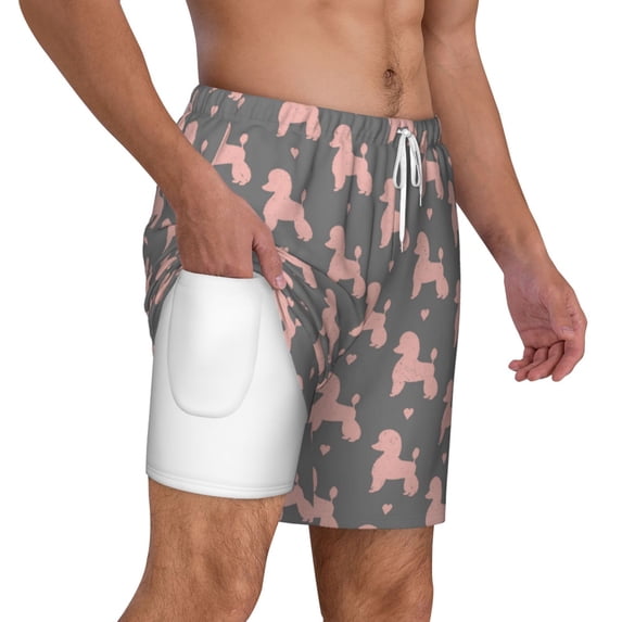 Uemuo Poodle Dog Pattern Mens Swim Trunks Quick Dry Board Shorts with Mesh Lining, Stretch Beach Shorts Quick Dry No-Chafing Board Shorts-Medium