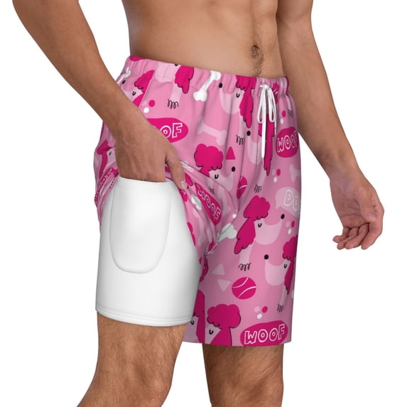 Uemuo Poodle Dog Pattern Mens Swim Trunks Quick Dry Board Shorts with Mesh Lining, Stretch Beach Shorts Quick Dry No-Chafing Board Shorts-Medium