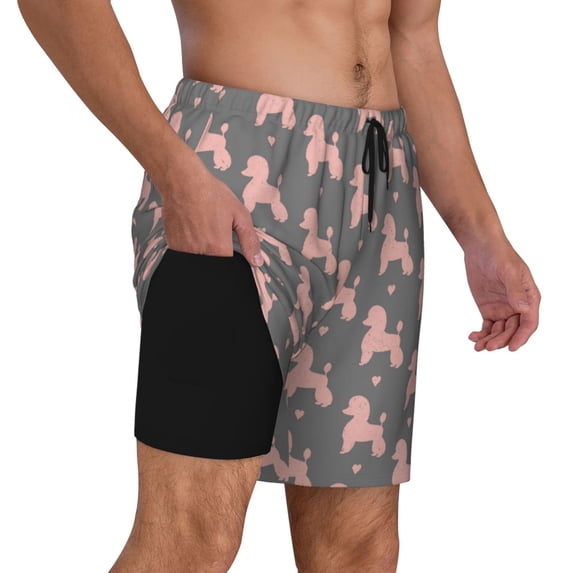 Uemuo Poodle Dog Pattern Mens Swim Trunks Quick Dry Board Shorts with Mesh Lining, Stretch Beach Shorts Quick Dry No-Chafing Board Shorts-