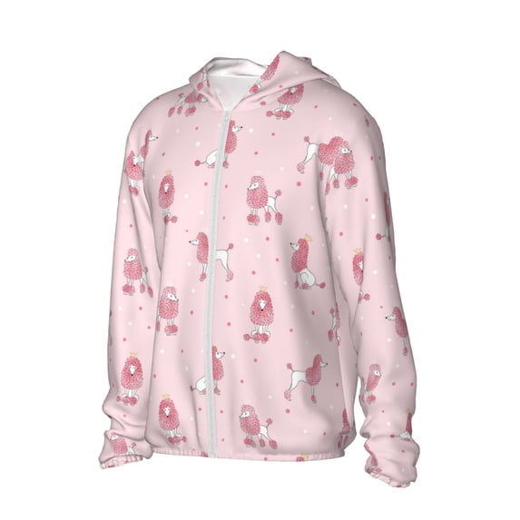 Uemuo Poodle Dog Pattern Women's Full Zip UPF 50+ Sun Protection Hoodie Jacket Long Sleeve Sun Shirt Hiking Outdoor Performance with Pockets-