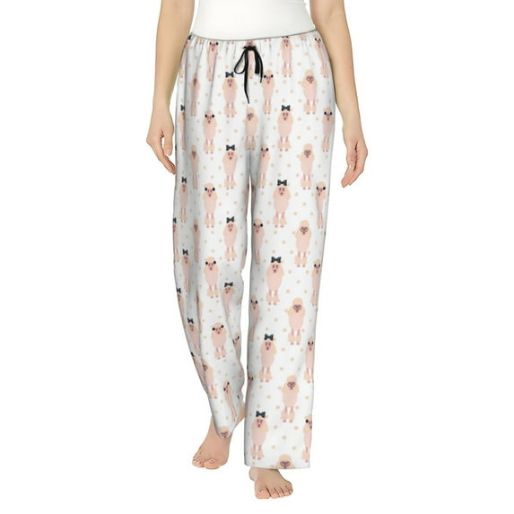 Uemuo Poodle Dog Pattern Women's Wide Leg Palazzo Lounge Pants with Pockets Light Weight Loose Comfy Casual Pajama Pants-Small
