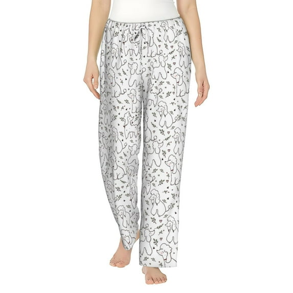 Uemuo Poodle Dog Pattern Women's Wide Leg Palazzo Lounge Pants with Pockets Light Weight Loose Comfy Casual Pajama Pants-Small