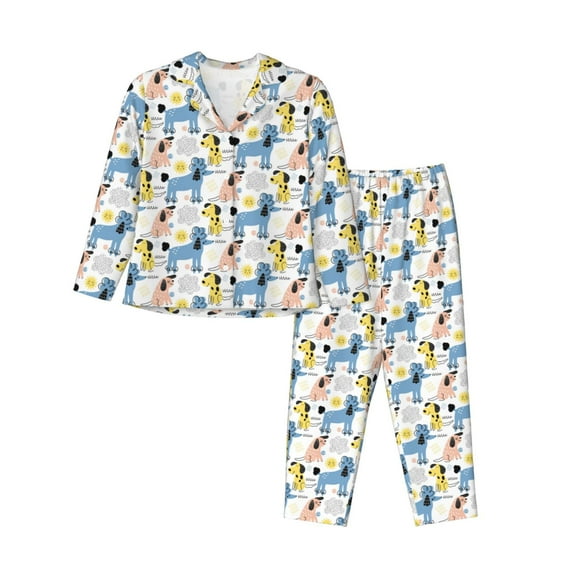 Uemuo Poodle Dog Pattern Womens Pajama Sets,PJ Set for Women,Pajamas for Women Logo,Long Sleeve Pajama Set for Women,Soft Long Sleeve Top With Pants-Small
