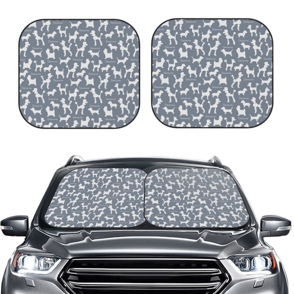 Uemuo Poodle Dog Printed 2 PCS Car Windshield Sun Shade, Auto Sun Heat and UV Rays Blocker, Foldable Automotive Front Window Sunshade Protector