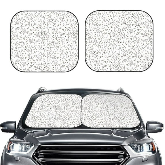 Uemuo Poodle Dog Printed 2 PCS Car Windshield Sun Shade, Auto Sun Heat and UV Rays Blocker, Foldable Automotive Front Window Sunshade Protector