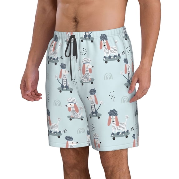 Uemuo Poodle Playing Skateboard Pattern Men's Swim Trunks Hawaiian Beach Bathing Suit Swimsuits Beach Quick-Dry Shorts with Pockets-XX-Large
