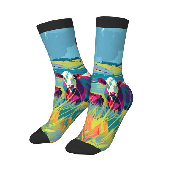 Uemuo Pop Art Colorful Cows Printed Kids Boys Socks Seamless Crew Socks Crazy Funny Athletic Sport Socks for Children