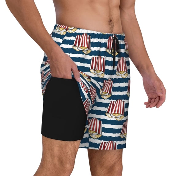 Uemuo Popcorn Pattern Mens Swim Trunks Quick Dry Board Shorts with Mesh Lining, Stretch Beach Shorts Quick Dry No-Chafing Board Shorts-Medium