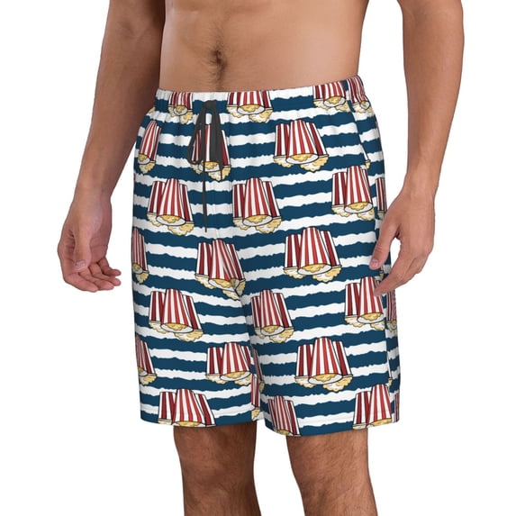 Uemuo Popcorn Pattern Men's Swim Trunks Hawaiian Beach Bathing Suit Swimsuits Beach Quick-Dry Shorts with Pockets-Large