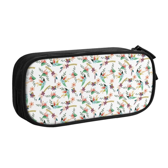 Uemuo Pretty Floral With Leaves Printed Pencil Pen Case, Portable Pencil Pouch with Zipper, Compact Stationery Bag Makeup Bag, Pencil Bag for Home Office