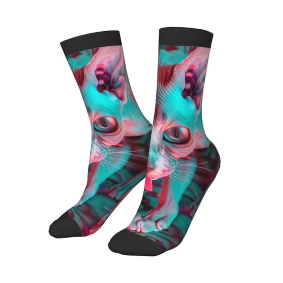 Uemuo Psychedelic Hairless Cat Printed Kids Boys Socks Seamless Crew Socks Crazy Funny Athletic Sport Socks for Children