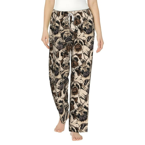 Uemuo Pug Pattern Women's Wide Leg Palazzo Lounge Pants with Pockets Light Weight Loose Comfy Casual Pajama Pants-X-Large