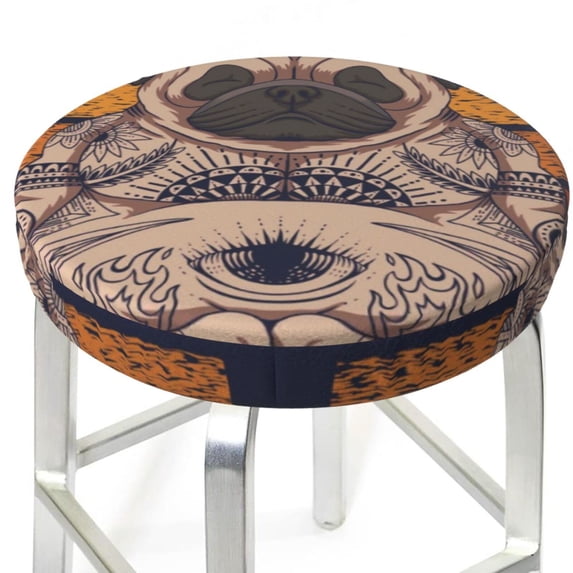 Uemuo Pug dog Yoga Pattern Round Bar Stool Seat Covers Washable Stool Cushion Slipcover Elastic Bar Chair Covers-13 inch
