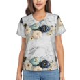 thumbnail image 1 of Uemuo Pumpkin And White Marble Printed Women's Classic V-Neck T-Shirt - Soft, Breathable, Moisture-Wicking, Perfect for Casual, Office, Travel, and Everyday Wear-3X-Large, 1 of 5