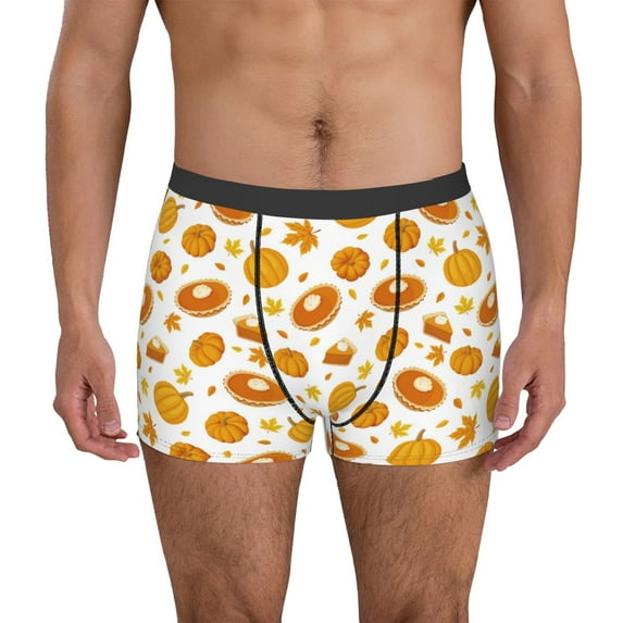 Uemuo Pumpkin Maple Leaves Pattern Men's Boxer Briefs,Trunk Anti-Chafing,Comfortable, Durable, and Stylish Underwear-Small