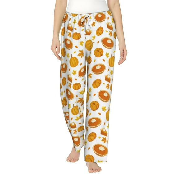 Uemuo Pumpkin Maple Leaves Pattern Women's Wide Leg Palazzo Lounge Pants with Pockets Light Weight Loose Comfy Casual Pajama Pants-XX-Large