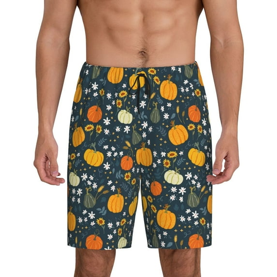 Uemuo Pumpkin Pattern Men's Short Pajama Pants – Soft & Breathable Lounge Shorts, Elastic Waistband with Pockets, Lightweight Sleepwear for All-Season Comfort-4X-Large