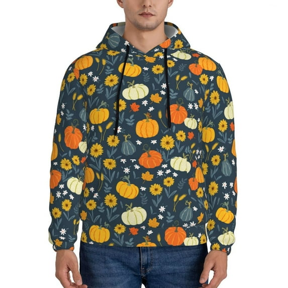 Uemuo Pumpkins And Sunflowers2 Pattern Men's Hoodie - Casual Pullover Hoodie with Kangaroo Pocket, Stylish Hooded Sweatshirt for Everyday Wear-Large