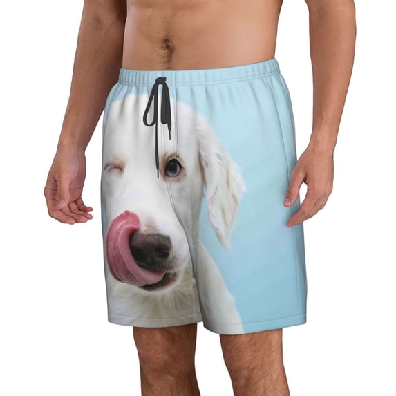 Uemuo Puppy Licks Nose Pattern Men's Swim Trunks Hawaiian Beach Bathing Suit Swimsuits Beach Quick-Dry Shorts with Pockets-Small