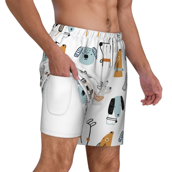 Uemuo Puppy Pattern Mens Swim Trunks Quick Dry Board Shorts with Mesh Lining, Stretch Beach Shorts Quick Dry No-Chafing Board Shorts-Medium