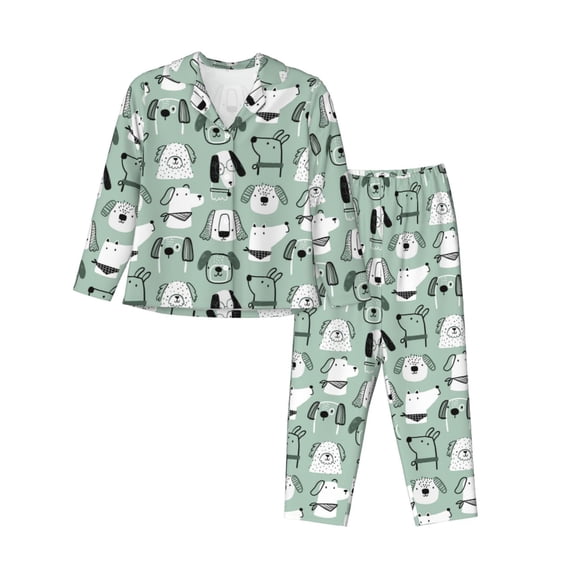 Uemuo Puppy Pattern Womens Pajama Sets,PJ Set for Women,Pajamas for Women Logo,Long Sleeve Pajama Set for Women,Soft Long Sleeve Top With Pants-X-Large