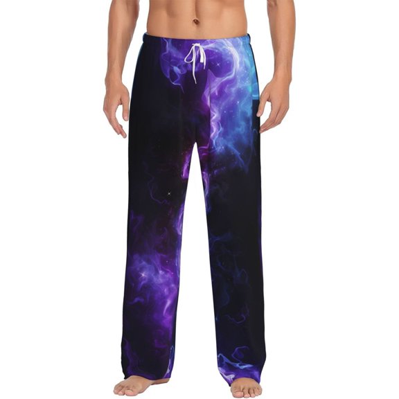 Uemuo Purple And Blue Nebula Pattern Men's Wide Leg Palazzo Lounge Pants with Pockets Light Weight Loose Comfy Casual Pajama Pants-Medium