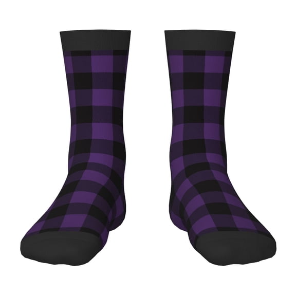 Uemuo Purple Black Plaid Printed Kids Boys Socks Seamless Crew Socks Crazy Funny Athletic Sport Socks for Children