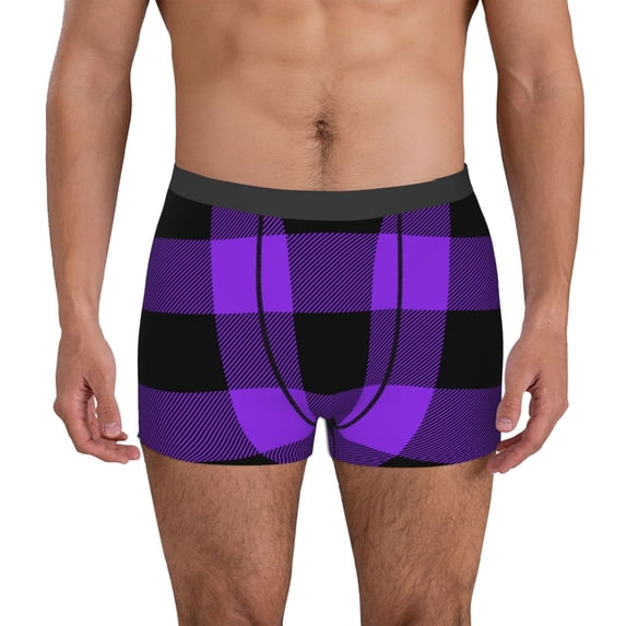 Uemuo Purple Buffalo Plaid Pattern Men's Boxer Briefs,Trunk Anti-Chafing,Comfortable, Durable, and Stylish Underwear-Small