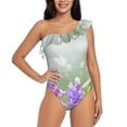 thumbnail image 1 of Uemuo Purple Butterfly On Wild Print Women's One Piece Swimsuit Asymmetrical Neck Bathing Suit One Shoulder Side Cutout Ruffle Swimwear-X-Large, 1 of 6