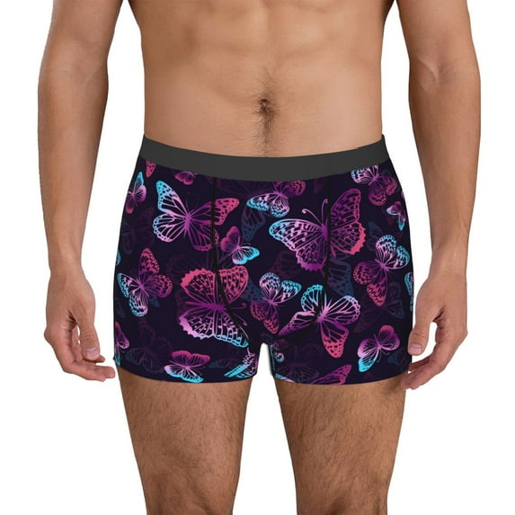 Uemuo Purple Butterfly Pattern Men's Boxer Briefs,Trunk Anti-Chafing,Comfortable, Durable, and Stylish Underwear-Small