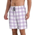 thumbnail image 1 of Uemuo Purple Checkboard Pattern Men's Swim Trunks Hawaiian Beach Bathing Suit Swimsuits Beach Quick-Dry Shorts with Pockets-Medium, 1 of 9