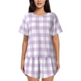 thumbnail image 1 of Uemuo Purple Checkboard Pattern Women's Short-Sleeved Pajama, Button-Front Loungewear, 2-Piece Summer Sleepwear, Elastic Drawstring Shorts-X-Large, 1 of 7