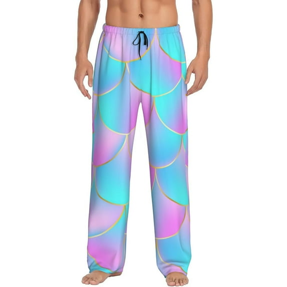 Uemuo Purple Dragon Scales Pattern Men's Wide Leg Palazzo Lounge Pants with Pockets Light Weight Loose Comfy Casual Pajama Pants-Small